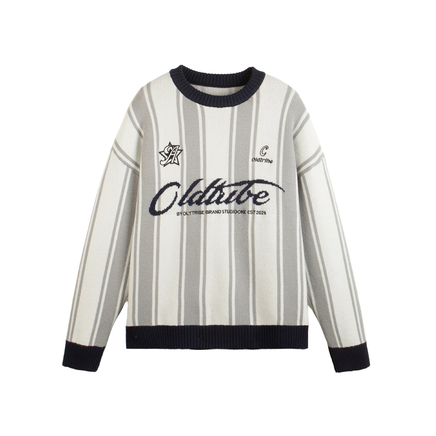 Sporty College Style Color-Blocked Letter Jacquard Loose Knit Sweater