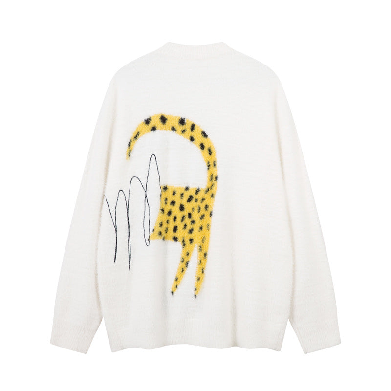 Cartoon Faux Fur Sweater for Women, Versatile Outerwear, Lazy Style Couple's Crewneck Knitwear