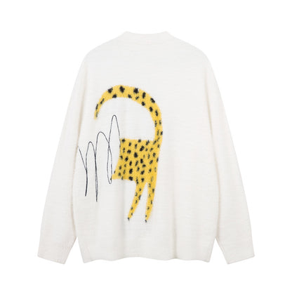 Cartoon Faux Fur Sweater for Women, Versatile Outerwear, Lazy Style Couple's Crewneck Knitwear