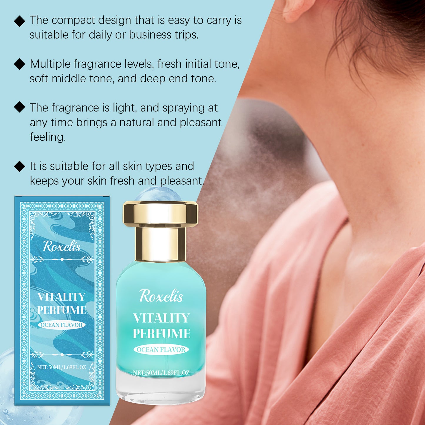 Roxelis Ocean Vitality Fragrance Natural Fresh Fragrance Lasting Light Blue Ocean Niche Fresh Fragrance Fragrance