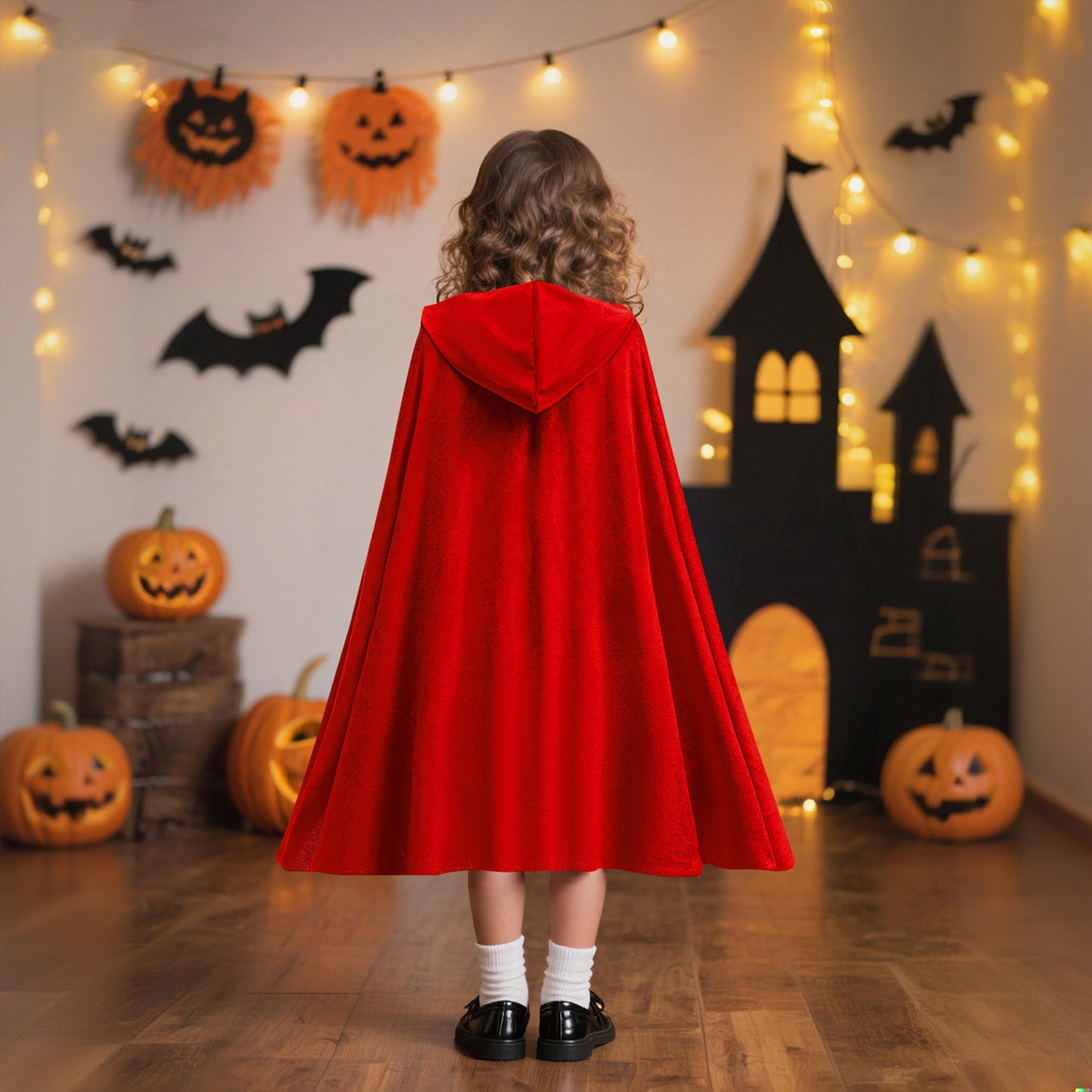 Halloween Kids Costume Set for Girls Silk Dress with Hooded Cape Role Play Outfit
