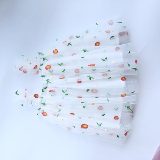 New embroidered mesh suspender dress for girls strapless fluffy princess dress