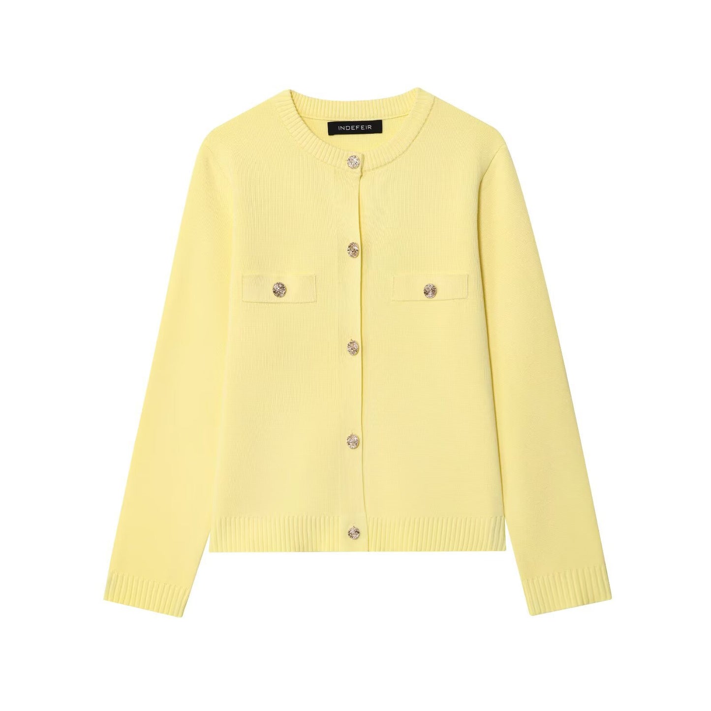 Round neck long sleeved single breasted four-color knitted sweater for women