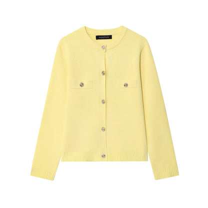 Round neck long sleeved single breasted four-color knitted sweater for women