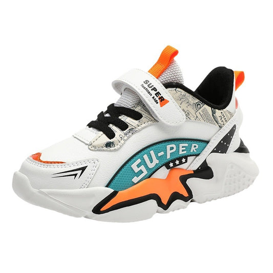 Boys' sports shoes with waterproof leather surface and anti slip soft sole for students