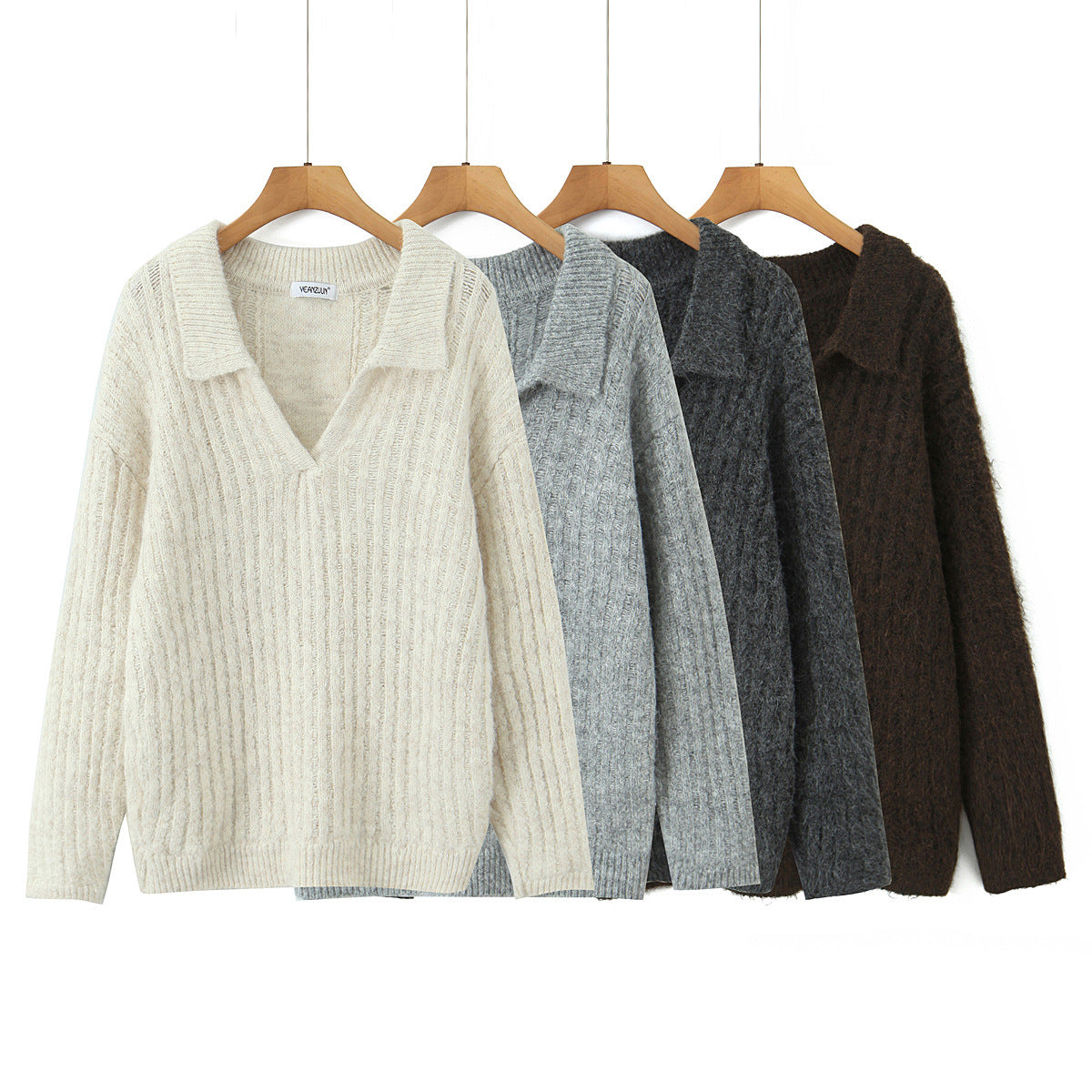V-neck long sleeved loose casual knitted sweater