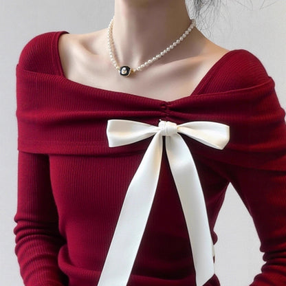 Style Unique Design Top, Chic Red Knit Sweater, Elegant and Youthful Look