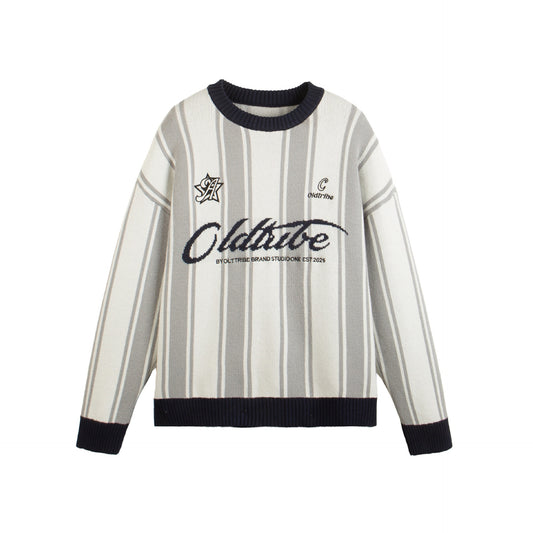 Sporty College Style Color-Blocked Letter Jacquard Loose Knit Sweater