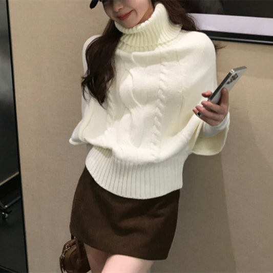 Fall Soft Knit Sweater with 3/4 Sleeves, Loose Fit, Casual Top, Vintage Khaki High Neck Pullover for Women