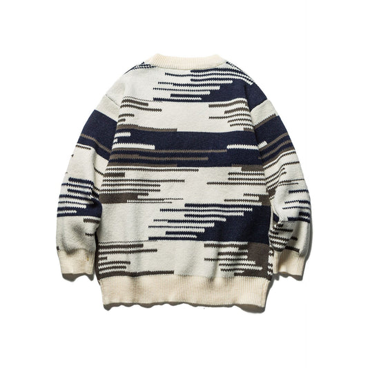 Color-Blocking Jacquard Loose Bohemian Style Crewneck Sweater