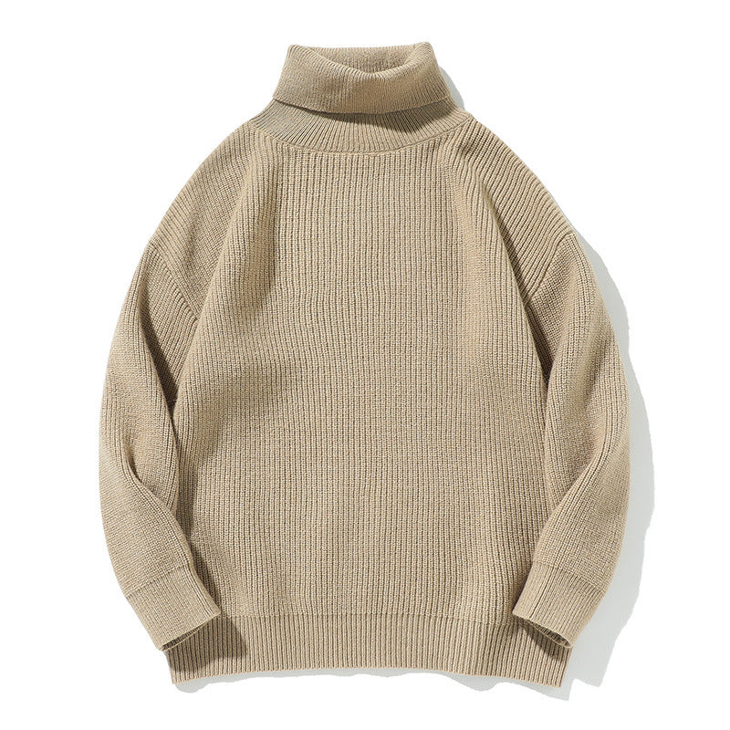 Simple Solid Color High Neck Sweater Unisex Loose Casual Basic