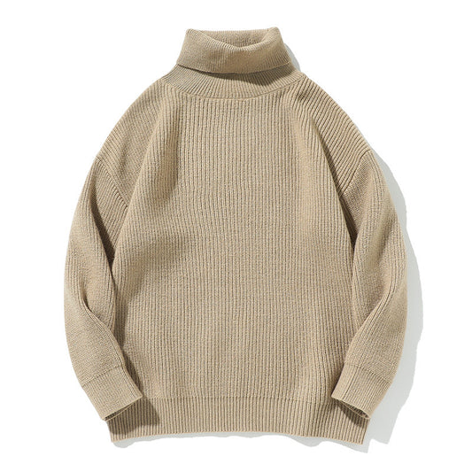 Simple Solid Color High Neck Sweater Unisex Loose Casual Basic
