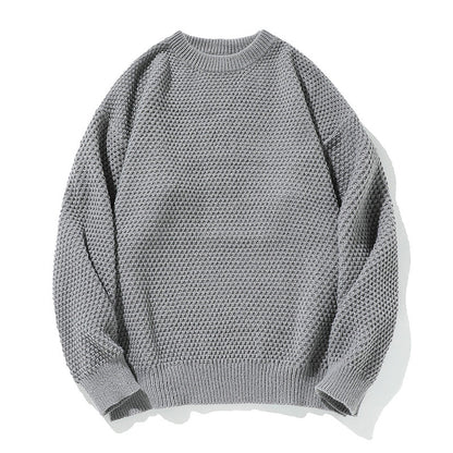 Pineapple Pattern Knit Sweater Men Round Neck Inner Layer Loose Fit Knitwear