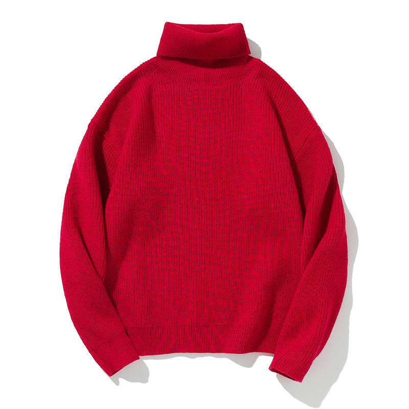 Simple Solid Color High Neck Sweater Unisex Loose Casual Basic