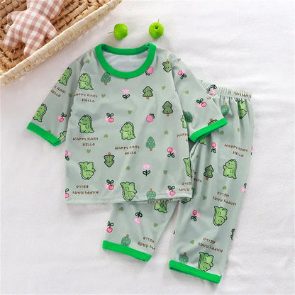 hibobi 2-Piece Children Air-Conditioning Clothing Summer Home Clothes Three-Quarter Sleeve Underwear Set Baby Pajamas Tracksuit
