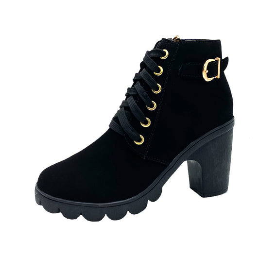 High heels belt buckles thick heels round toe Martin boots for women