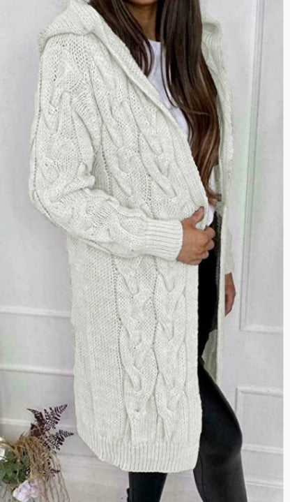 Hooded long Fried Dough Twists sweater cardigan