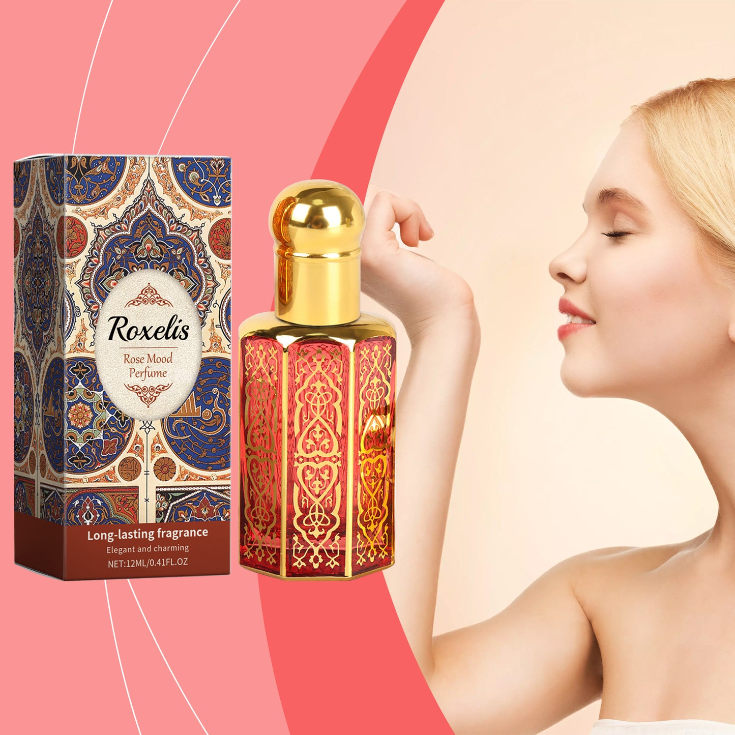 Roxelis Arab Style Perfume Rose Light Elegant Natural Fresh Light Fragrance Lasting Fragrance Portable Charm Atmosphere Perfume