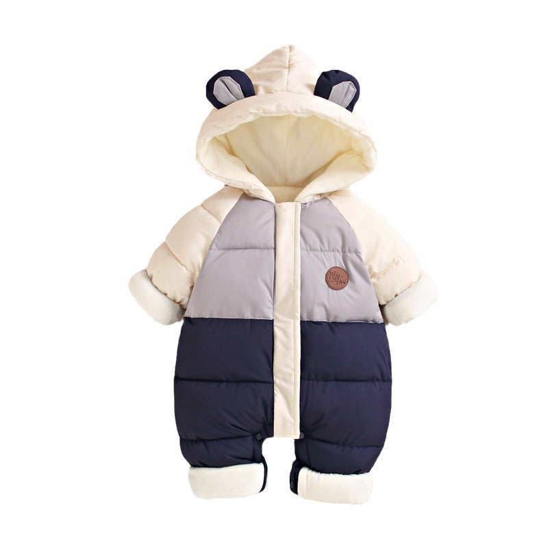 Baby down cotton jacket jumpsuit, autumn and winter clothes, khai clothes for men and women, baby clothes for going out, thick hugging clothes, winter climbing clothes