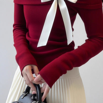 Style Unique Design Top, Chic Red Knit Sweater, Elegant and Youthful Look