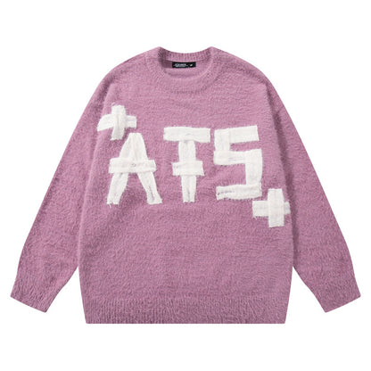 Original Trendy Brand Knit Sweater Men's Applique Embroidery Round Neck Casual Inner Wear Couple Basic Knitwear