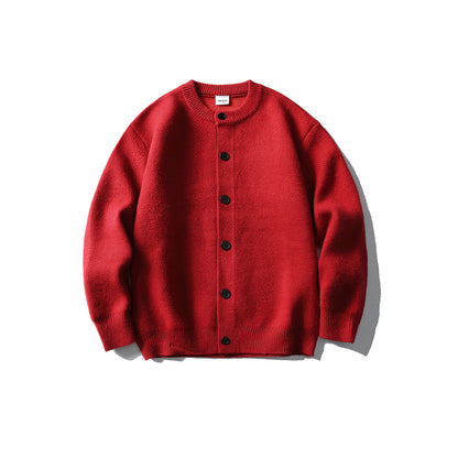 Buttoned Cardigan Sweater Men's Elegant Simple Loose Solid Color Knitwear