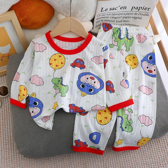New Summer Children's Long-sleeved Trousers Home Clothes Set Cotton Underwear Baby Thin Pajamas Children Clothing