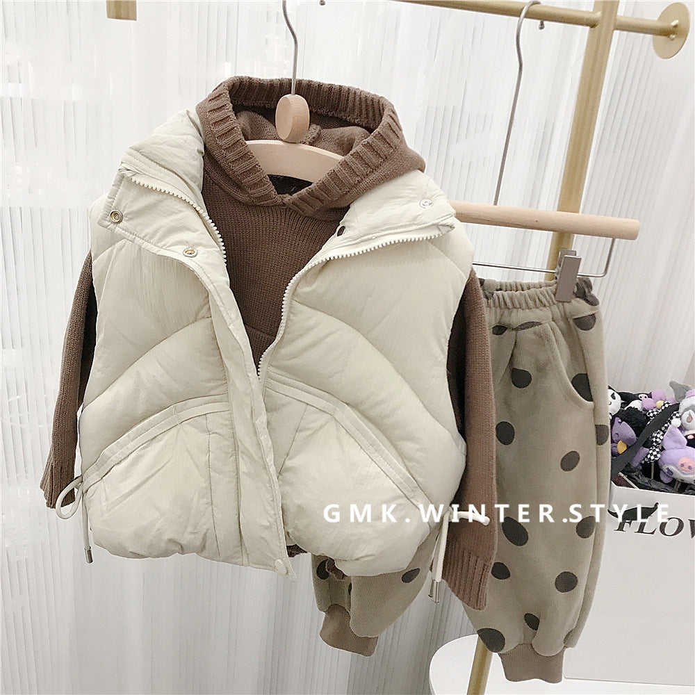 Children's standing collar cotton jacket vest winter loose vest for boys and girls camisole medium and small children's sweater