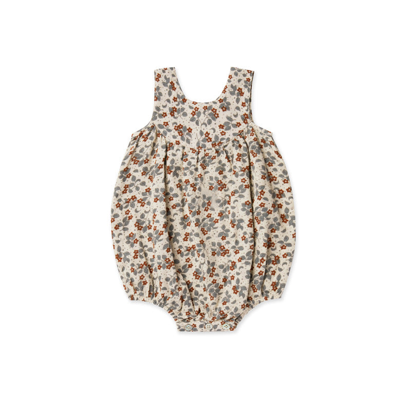 Summer Baby Diaper Cover Cotton Breathable Romper Nordic Style Floral Sleeveless Onesie