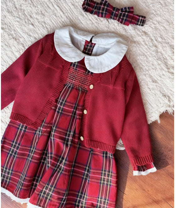 New Year plaid girls' doll collar dress