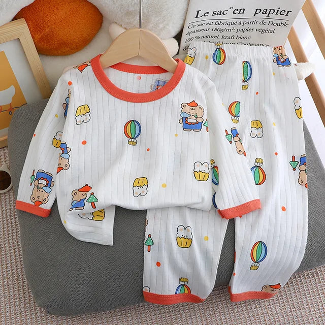 New Summer Children's Long-sleeved Trousers Home Clothes Set Cotton Underwear Baby Thin Pajamas Children Clothing