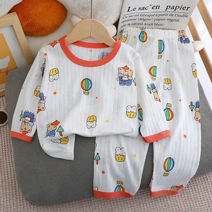 New Summer Children's Long-sleeved Trousers Home Clothes Set Cotton Underwear Baby Thin Pajamas Children Clothing