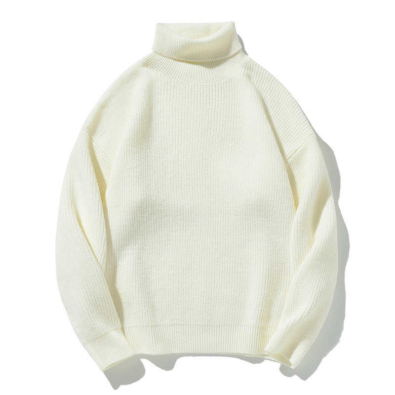 Simple Solid Color High Neck Sweater Unisex Loose Casual Basic