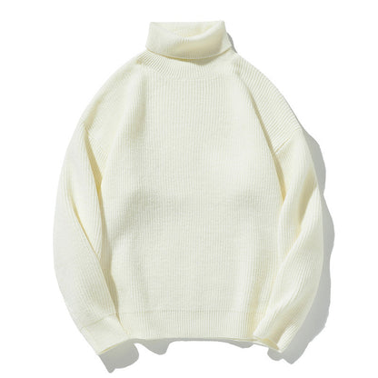 Simple Solid Color High Neck Sweater Unisex Loose Casual Basic