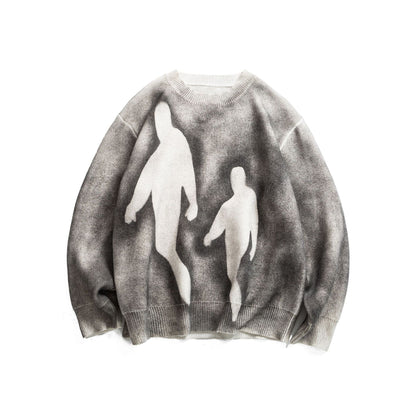 Dye-Printed Human Figure Design Casual Loose Knitwear
