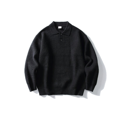 Preppy Style Simple Solid Color Loose Polo Neck Pullover Sweater