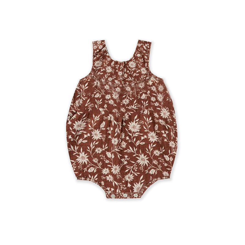 Summer Baby Diaper Cover Cotton Breathable Romper Nordic Style Floral Sleeveless Onesie