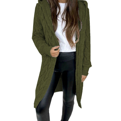 Hooded long Fried Dough Twists sweater cardigan