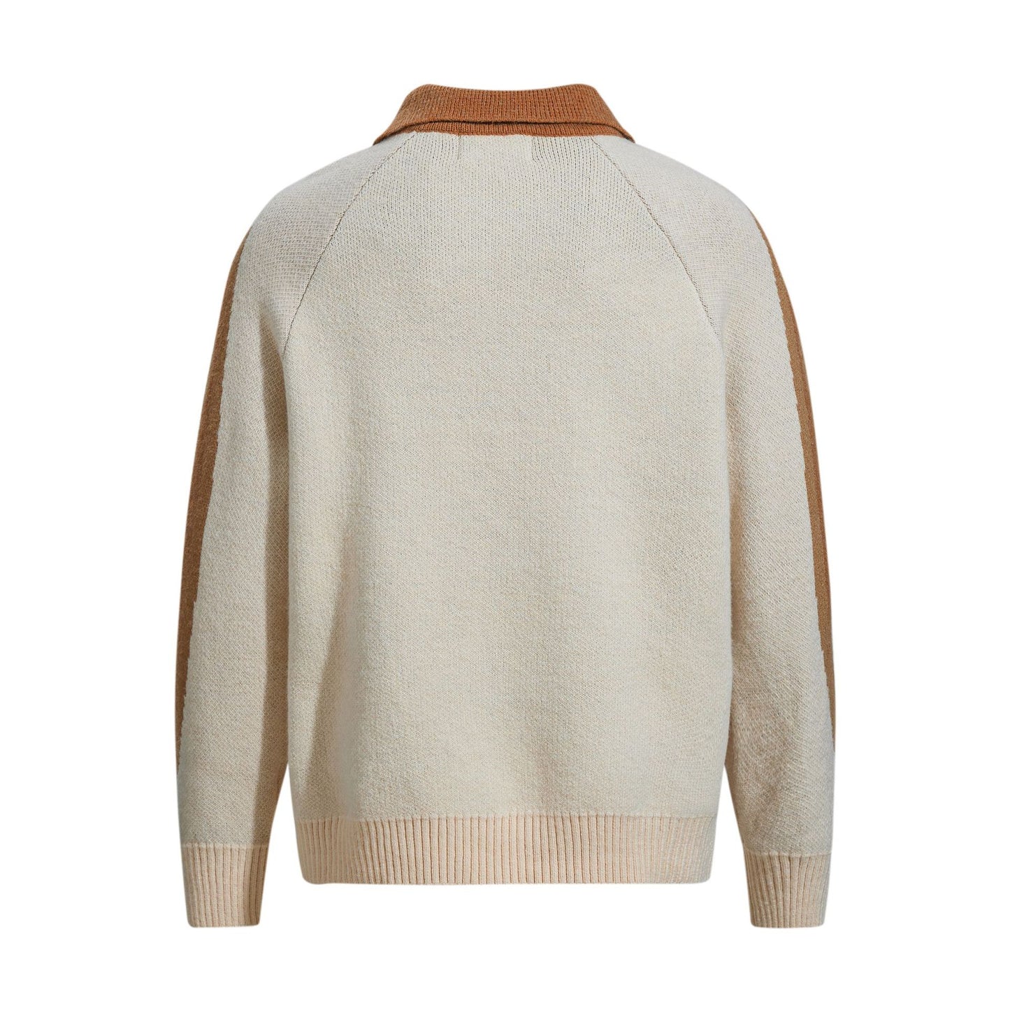 Letter Jacquard Design Loose Color-block Turn-down Collar Pullover Sweater