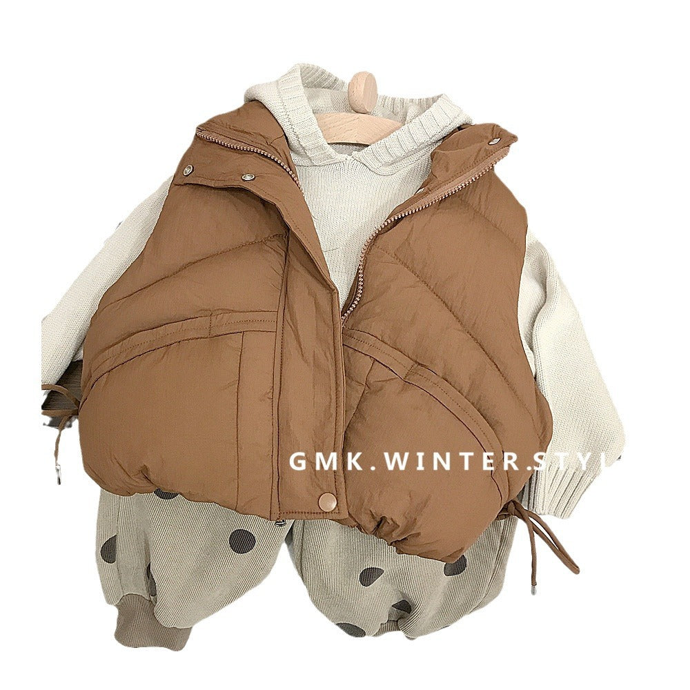 Children's standing collar cotton jacket vest winter loose vest for boys and girls camisole medium and small children's sweater