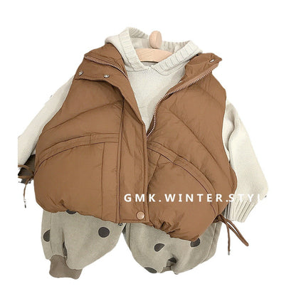 Children's standing collar cotton jacket vest winter loose vest for boys and girls camisole medium and small children's sweater
