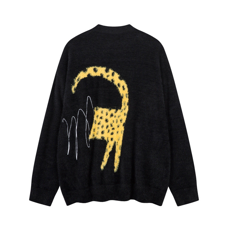 Cartoon Faux Fur Sweater for Women, Versatile Outerwear, Lazy Style Couple's Crewneck Knitwear