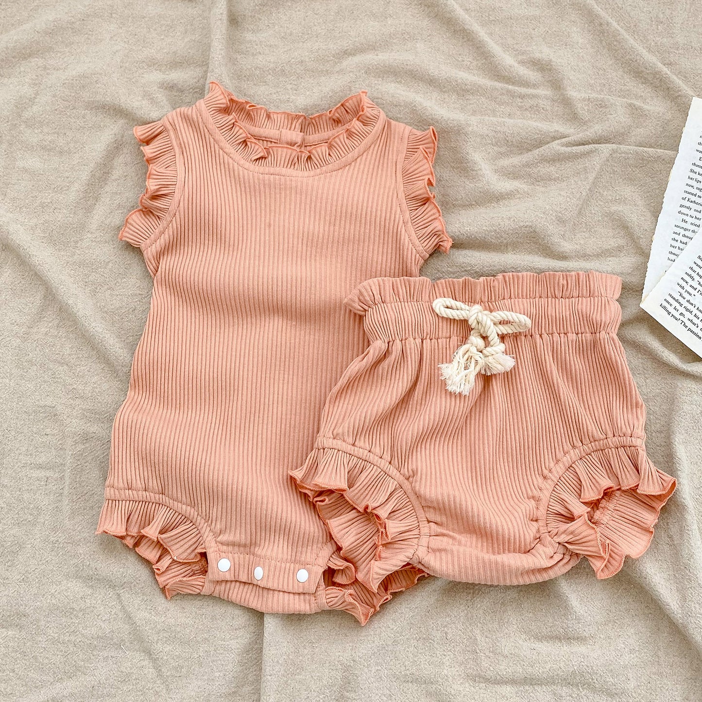 Baby Pit Thread Crawling Clothes Spring/Summer Wooden Ear Edge Girls' Harper+Drawstring Big PP Pants Set