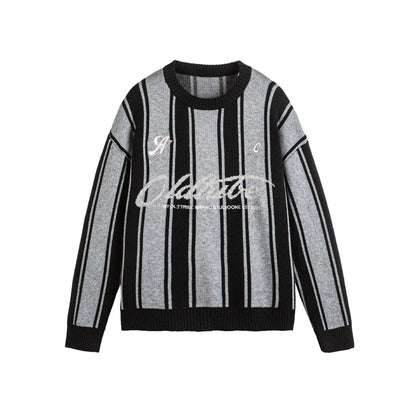 Sporty College Style Color-Blocked Letter Jacquard Loose Knit Sweater