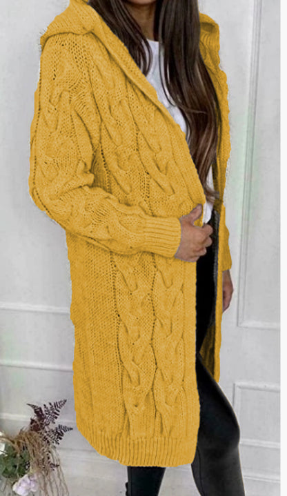 Hooded long Fried Dough Twists sweater cardigan