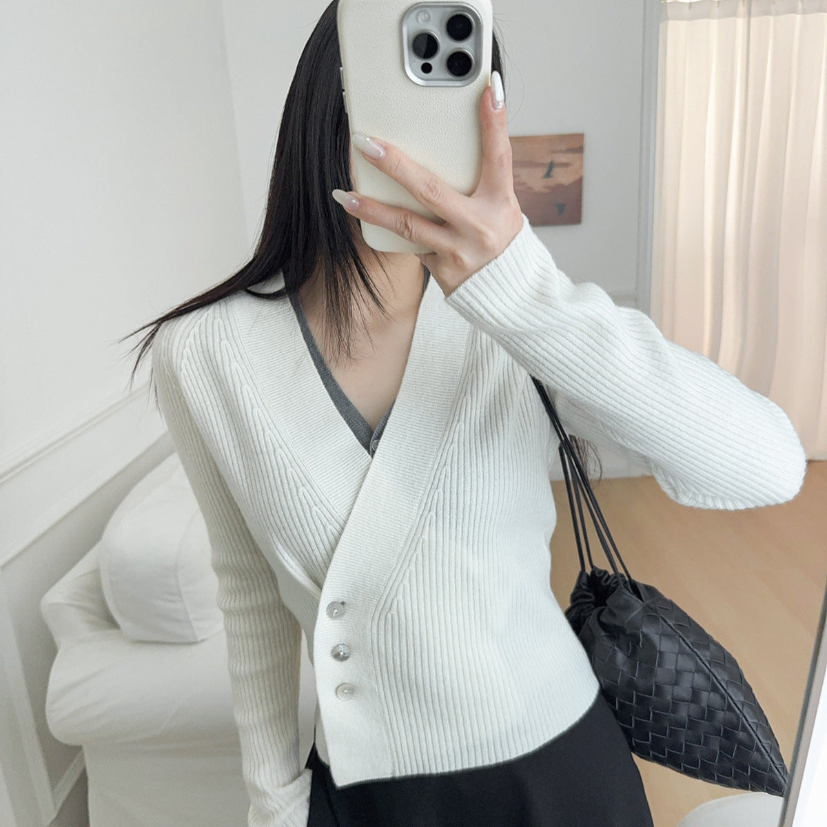 Sweater Knit Vest Set for Women, Wool Blend, V-Neck Cardigan Top