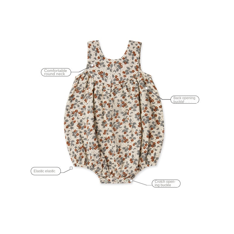 Summer Baby Diaper Cover Cotton Breathable Romper Nordic Style Floral Sleeveless Onesie
