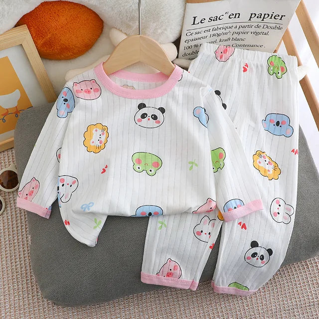 New Summer Children's Long-sleeved Trousers Home Clothes Set Cotton Underwear Baby Thin Pajamas Children Clothing