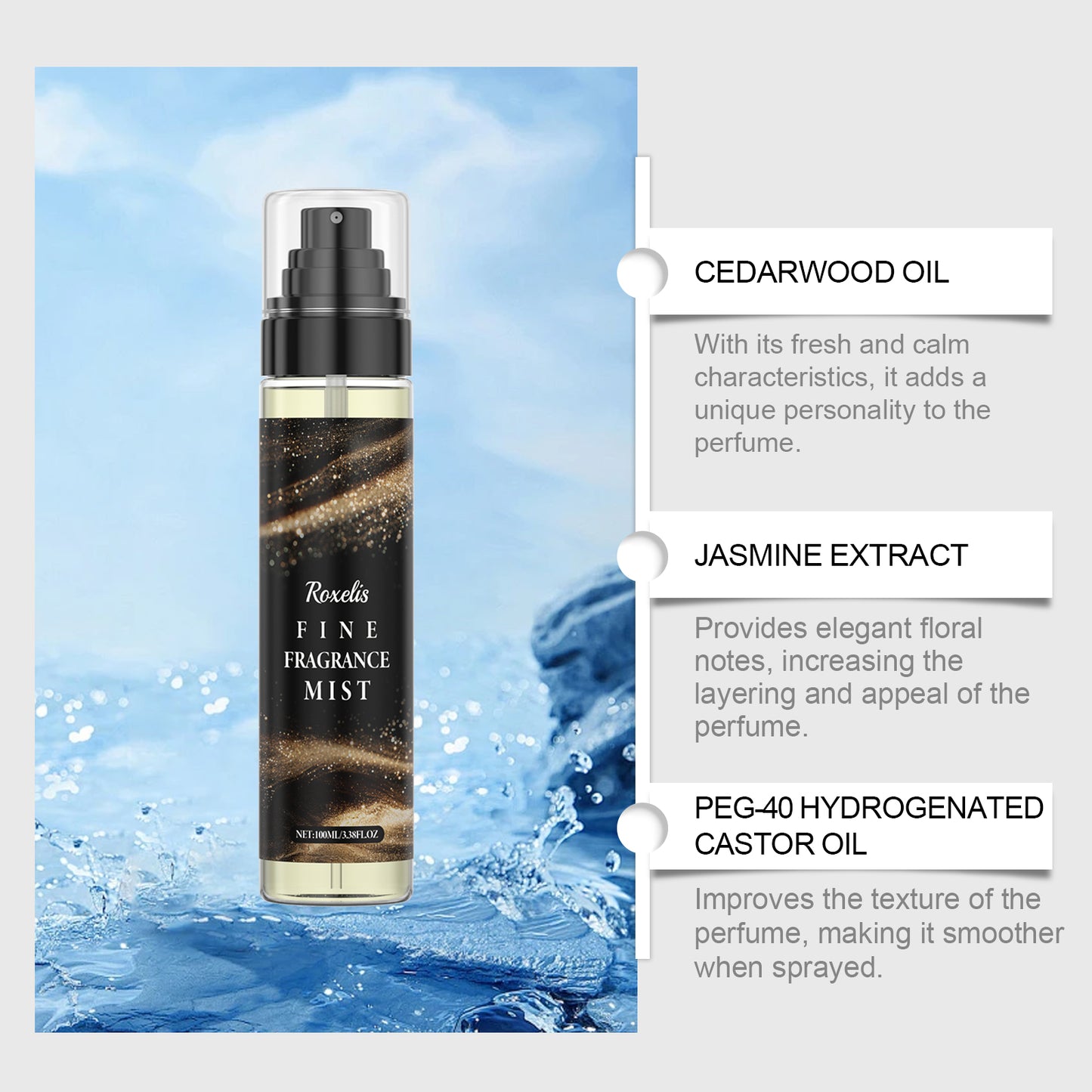 Roxelis Body Perfume Spray Fresh Scent Exudes Charm Lasting Fragrance Portable Elegant Niche Dating Perfume