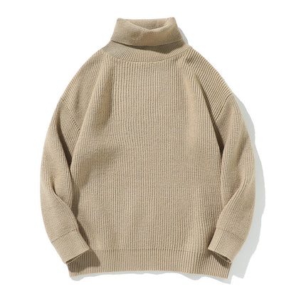 Simple Solid Color High Neck Sweater Unisex Loose Casual Basic